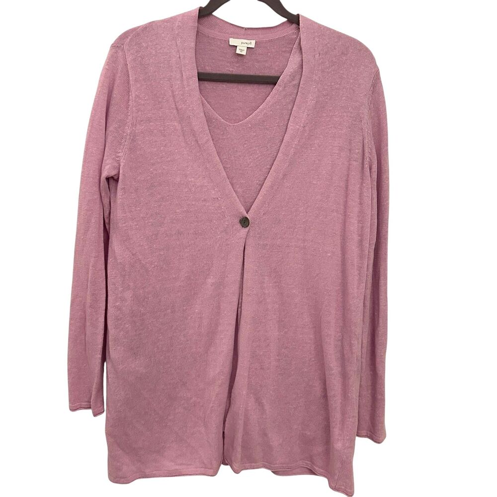 J. Jill Pure Jill Light Purple Pink Linen Tunic Tank Open Cardigan Combo Size S